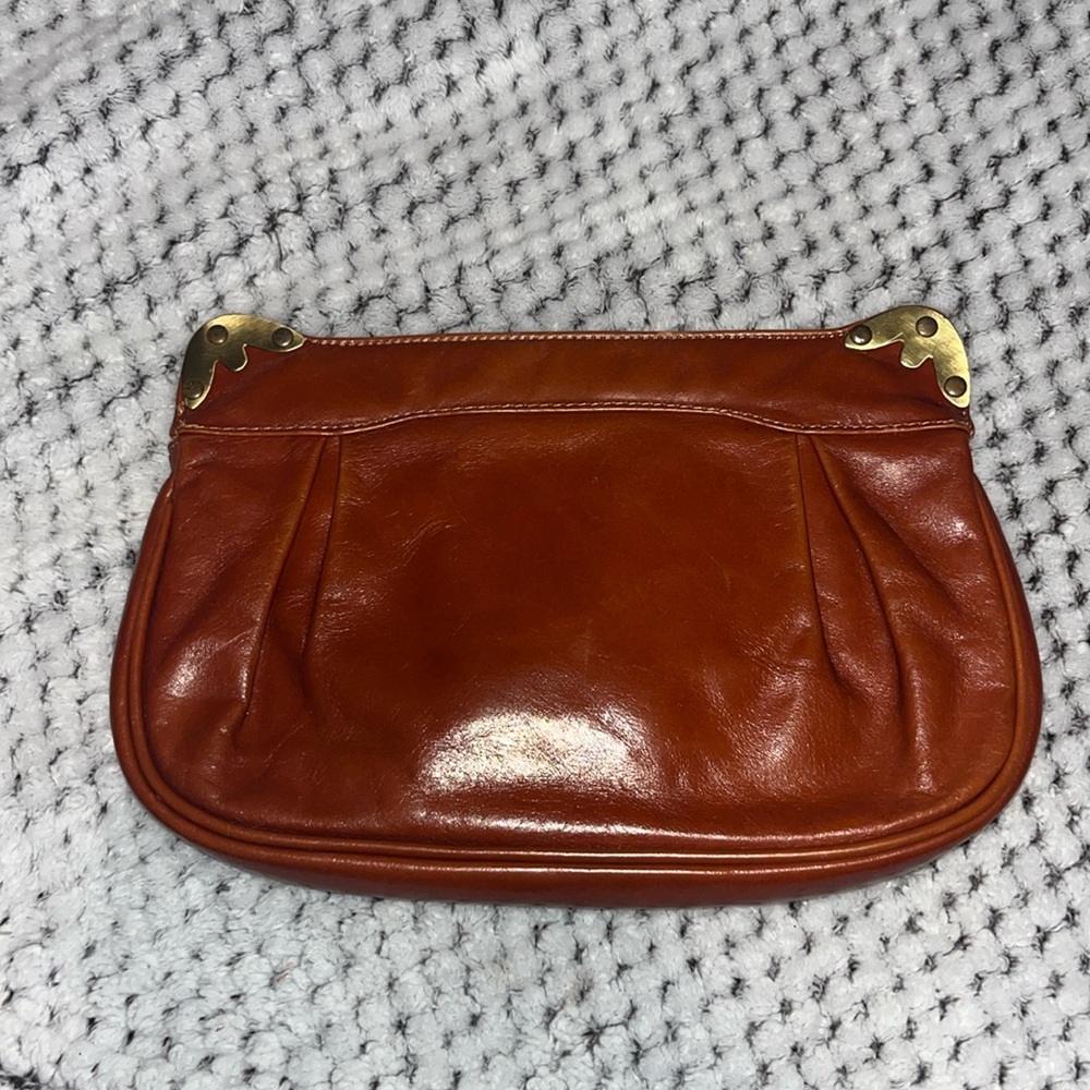 Vintage Tulina brown 100% leather clutch handbag EUC interior like new